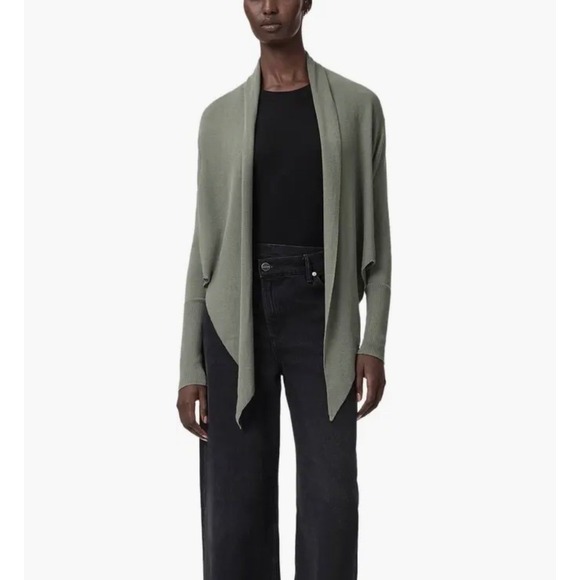 All Saints Wasson Pirate Wool Silk Knit Convertible Cardigan Grey Medium - Picture 3 of 11